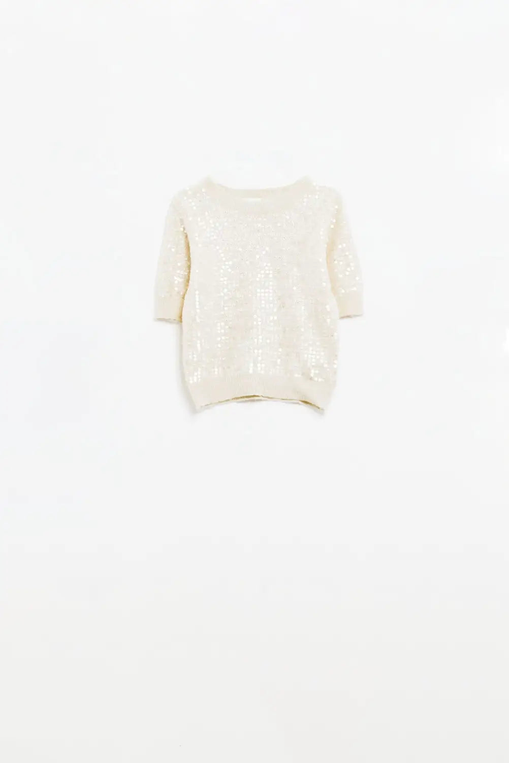 Cream short sleeve sequin sweater - Sweaters