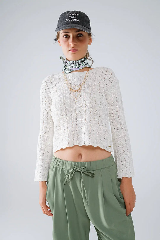 Cream Sweater With Flared Sleeves - Sweaters