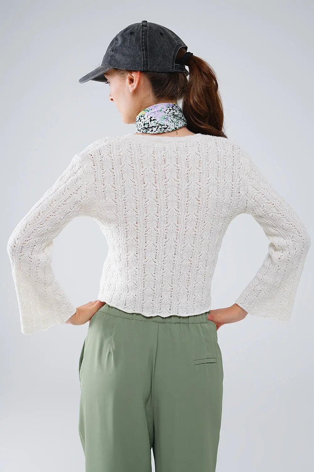 Cream Sweater With Flared Sleeves - Sweaters