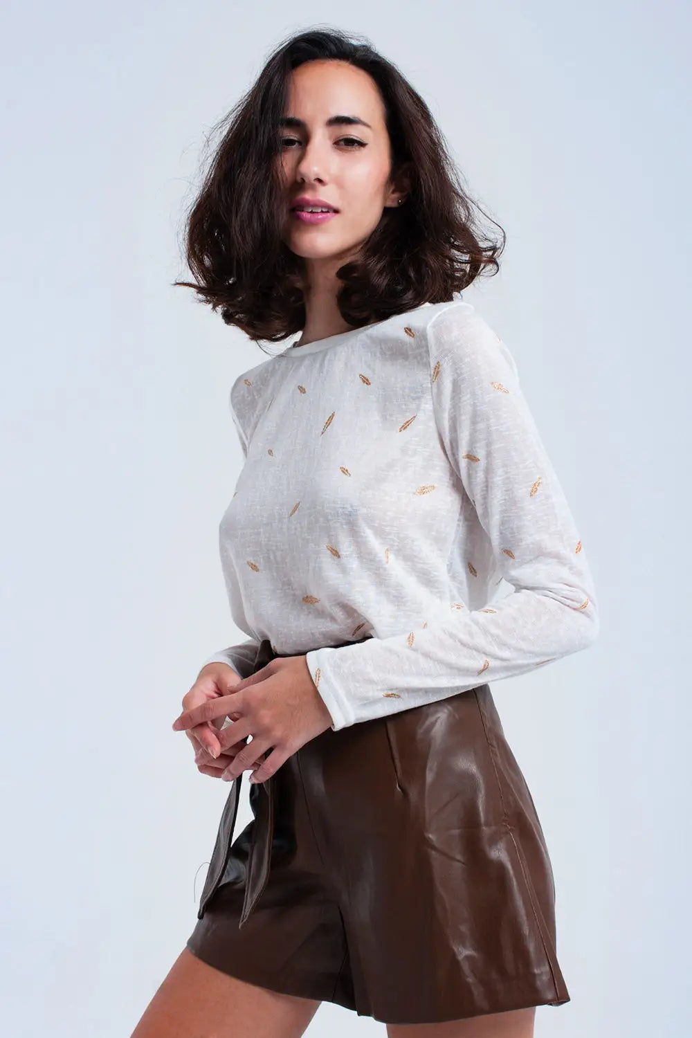 Cream sweater with printed detail - Sweaters