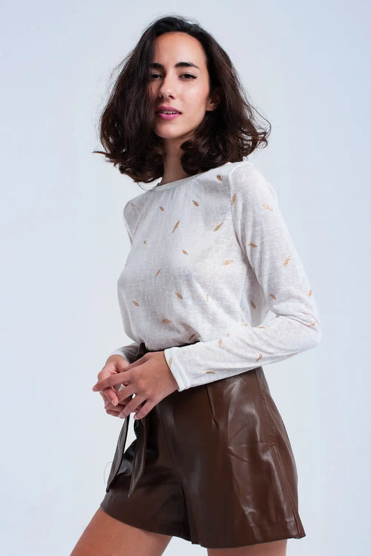 Cream sweater with printed detail - Sweaters