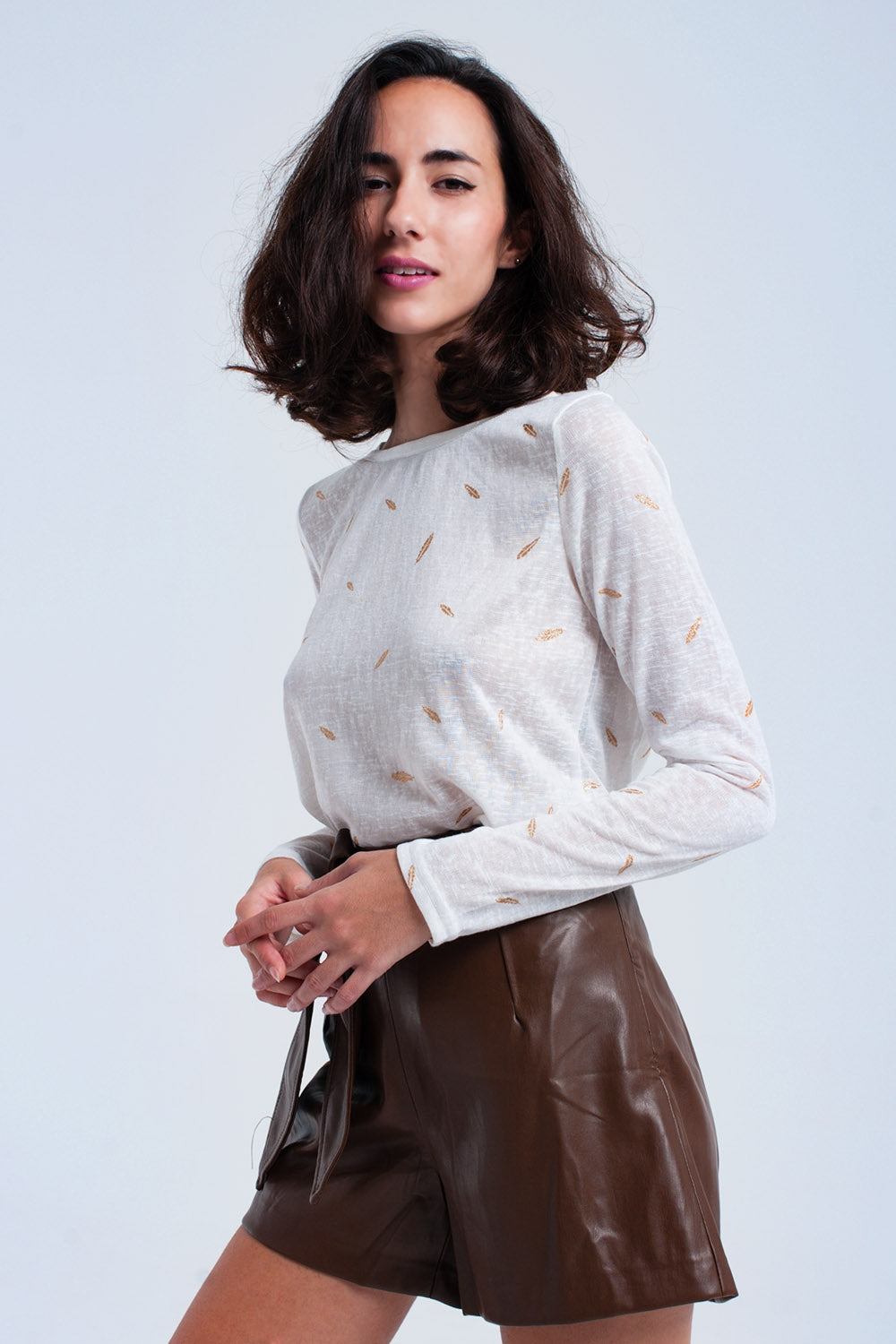 Q2 Cream sweater with printed detail