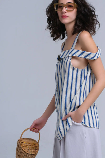 Cream top with blue stripes - Shirts
