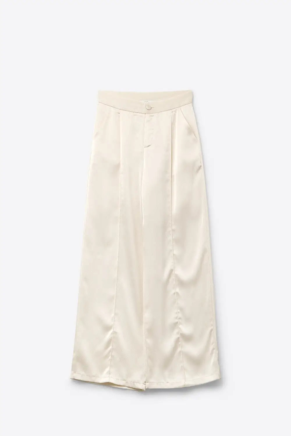 cream wide leg pants in textured satin - Pants
