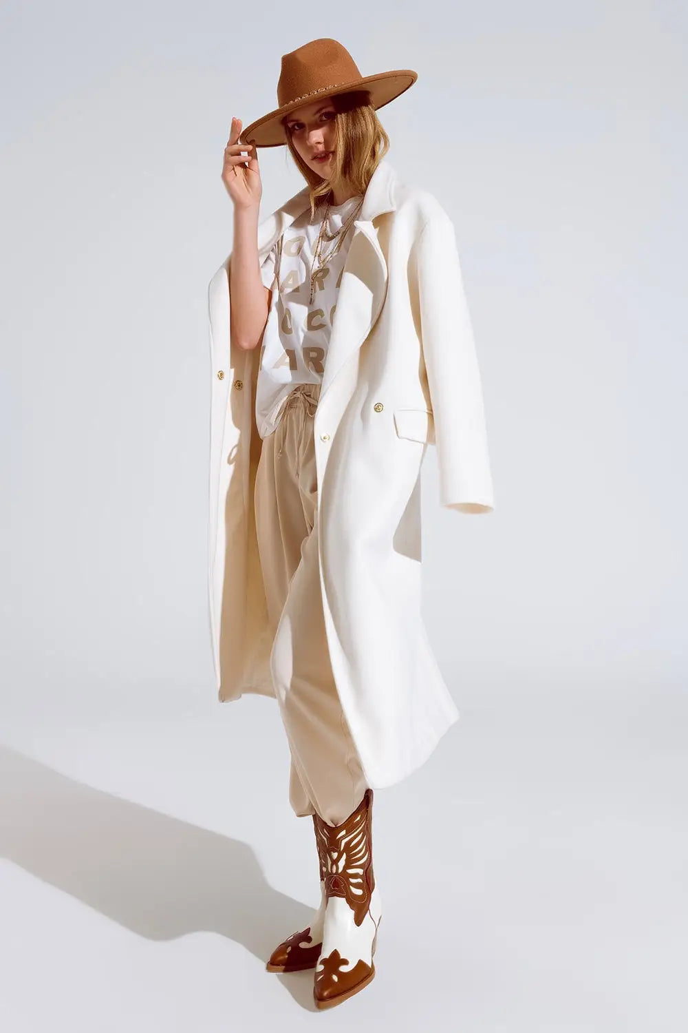 Creme T-shirt With famous Names Logos At The Front - One Size / White - Tops