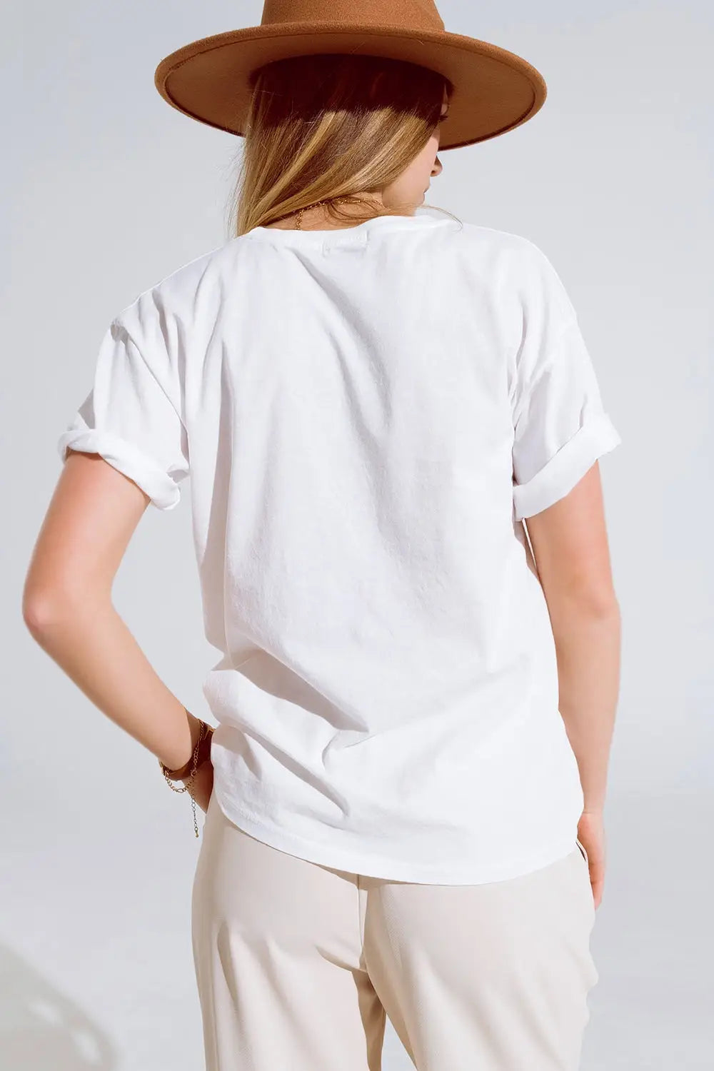 Creme T-shirt With famous Names Logos At The Front - One Size / White - Tops