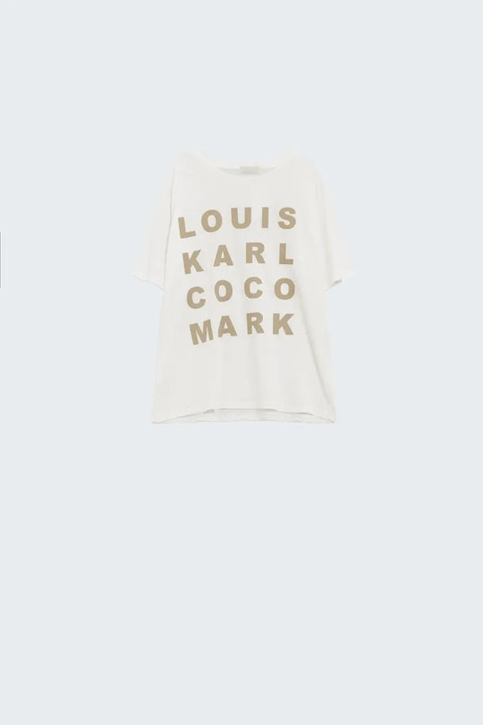 Creme T-shirt With famous Names Logos At The Front - One Size / White - Tops