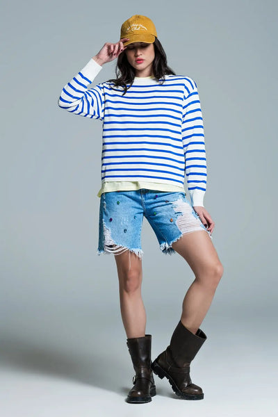 Crew Neck Basic Stripe Sweater in blue - Sweaters