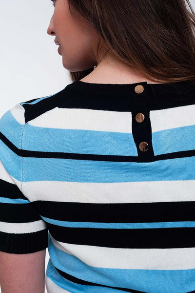 Crew neck boxy jumper with multi stripes in blue