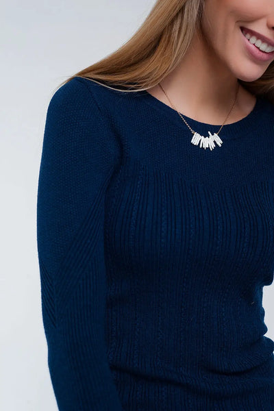 Crew neck ribbed sweater in navy - Sweaters