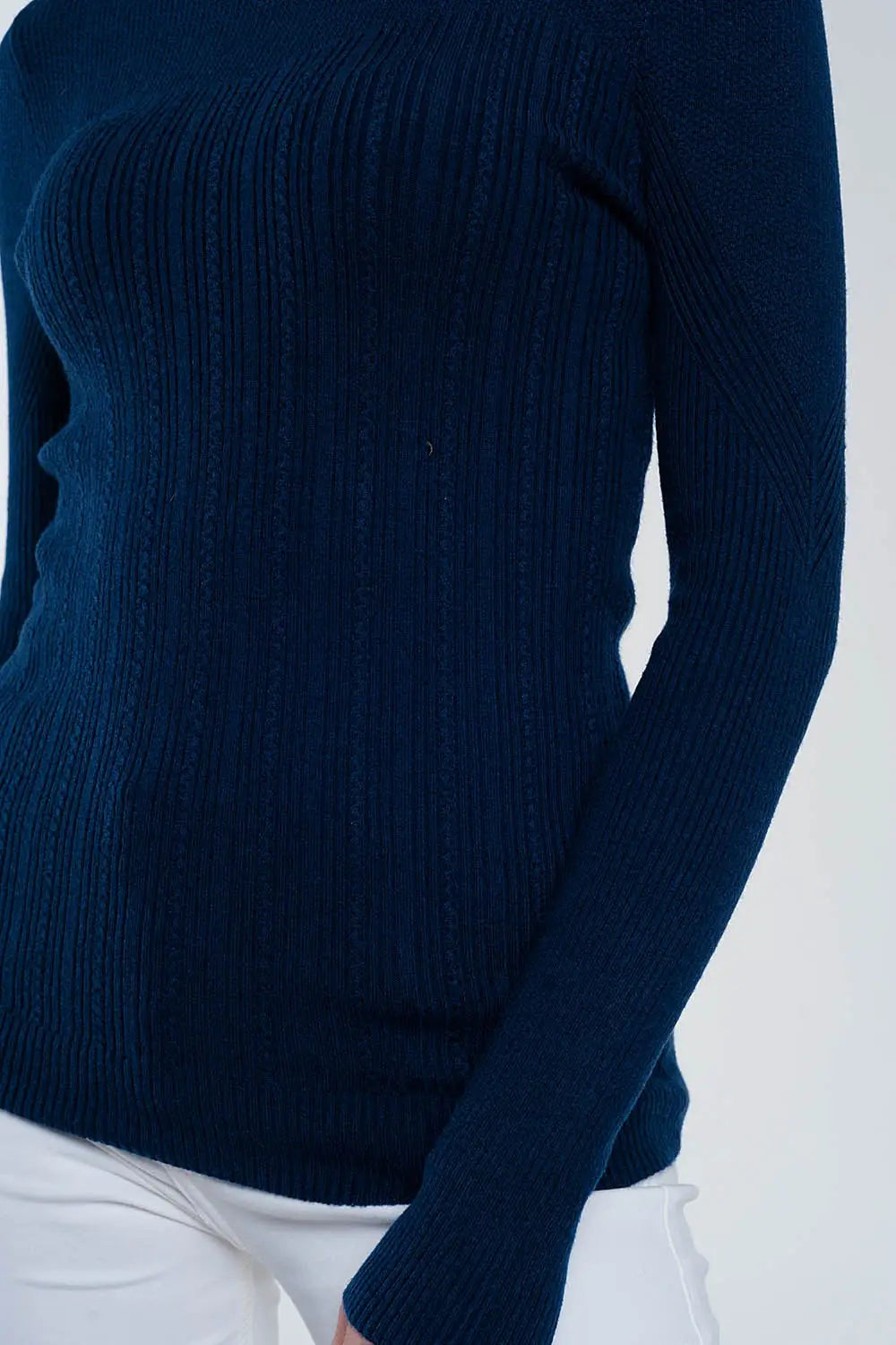 Crew neck ribbed sweater in navy - Sweaters