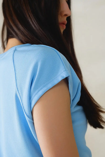 Crew Neck T-shirt with Love Logo on Chest in Blue piqué point - Tops