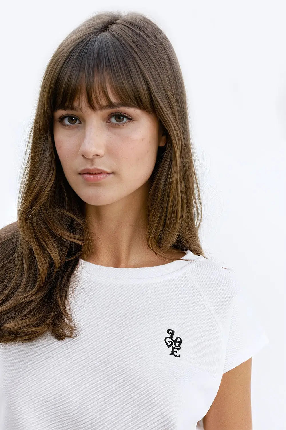 Crew Neck T-shirt with Love Logo on Chest in White piqué point - Tops