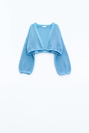 Q2 Crochet basic cropped cardigan in baby blue