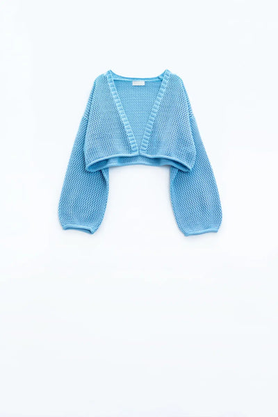 Q2 Crochet basic cropped cardigan in baby blue