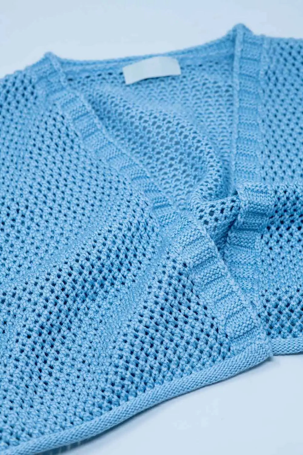Crochet basic cropped cardigan in baby blue - One Size / Blue - Sweaters
