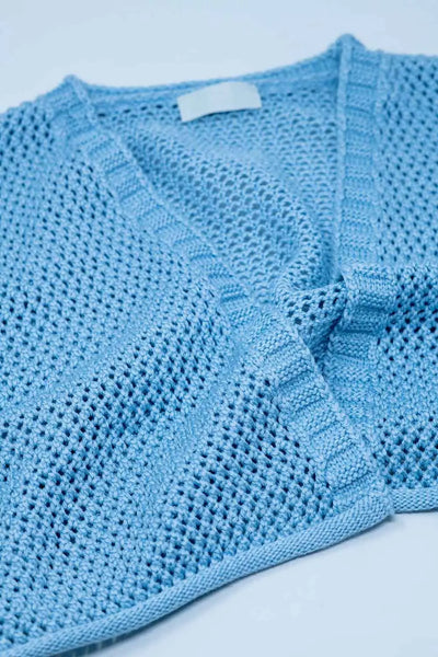 Crochet basic cropped cardigan in baby blue - One Size / Blue - Sweaters