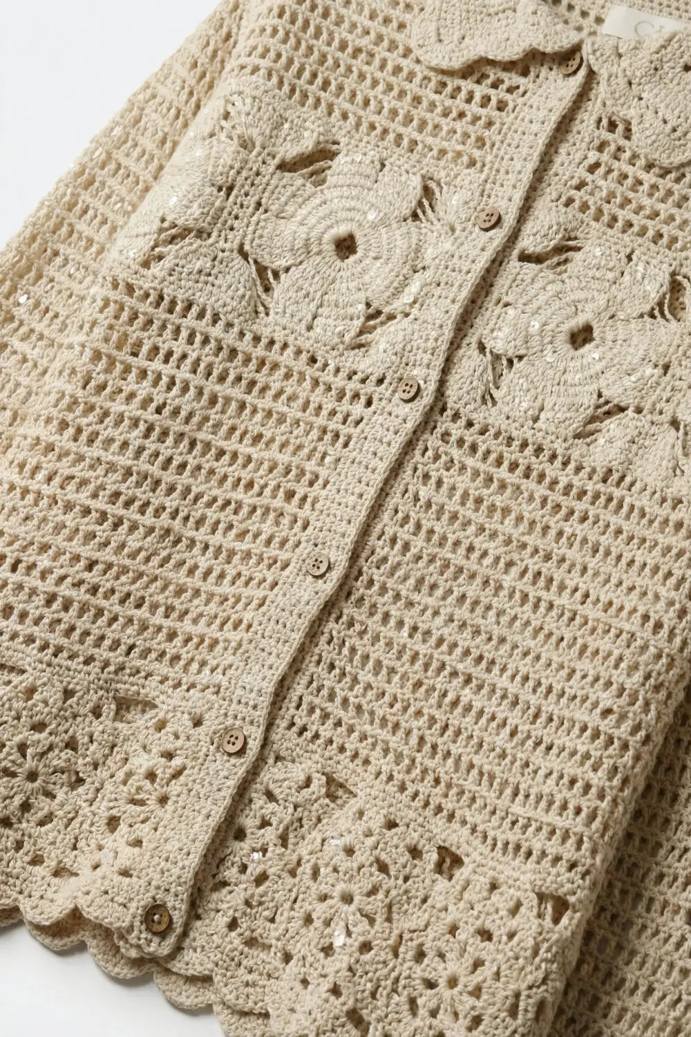 Crochet Cardigan With Flower Knit in Cream - One Size / Beige - Sweaters