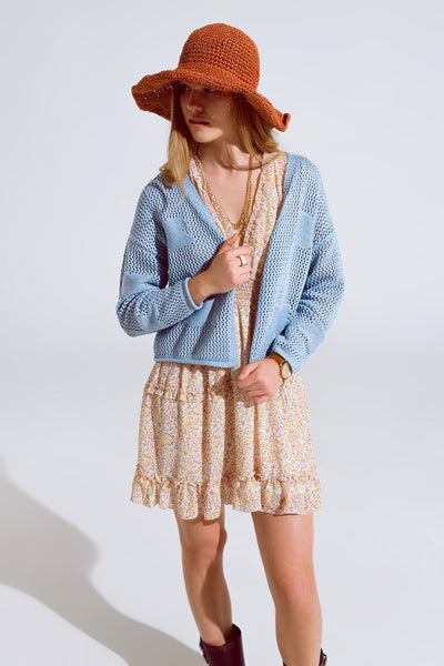 Crochet Cardigan With Knitted Clouds In Blue