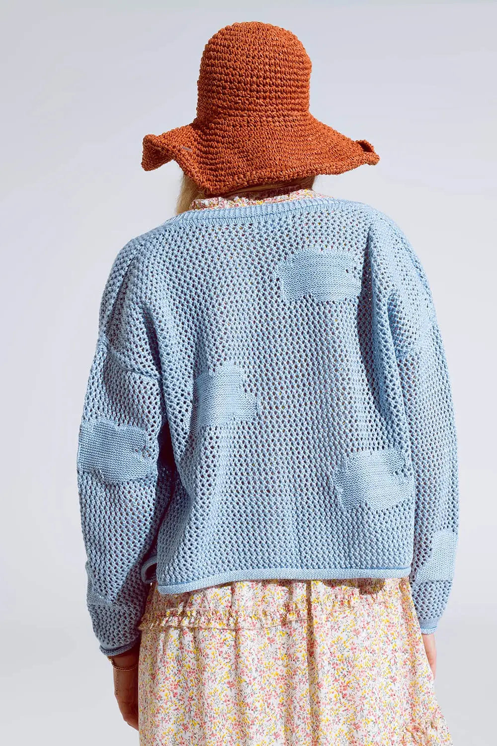 Crochet Cardigan With Knitted Clouds In Blue - One Size / Blue - Sweaters