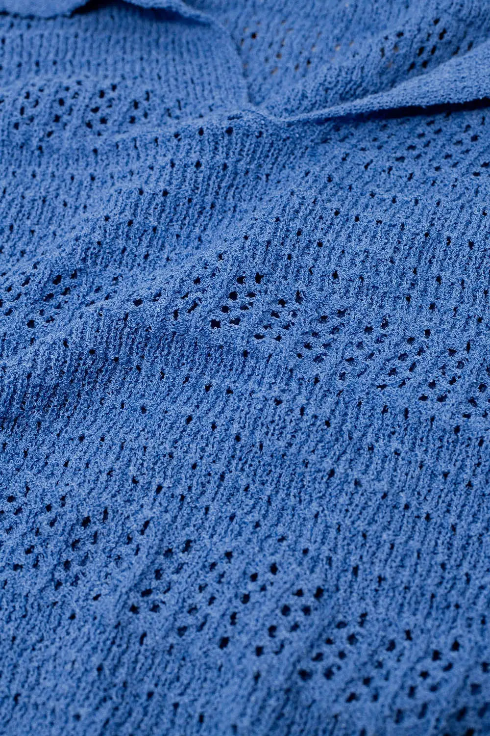 Crochet Knitted Jumper In V-neck With Polo Collar in Blue - Sweaters