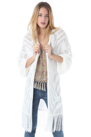 Q2 Crochet longline jacket with tassel trim hem