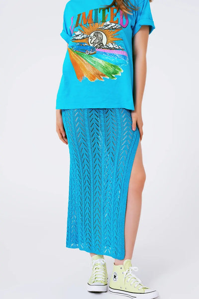 Crochet Maxi Skirt in Blue - One Size / Blue - Skirts
