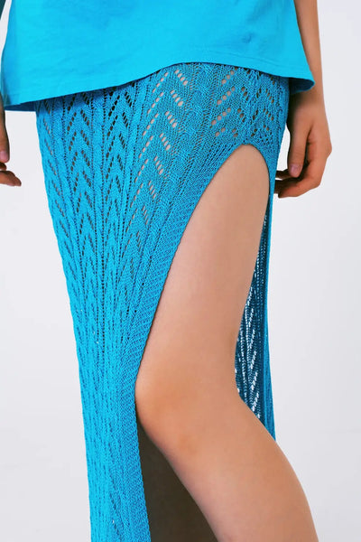 Crochet Maxi Skirt in Blue - One Size / Blue - Skirts