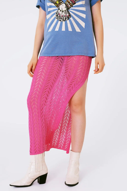 Q2 Crochet Maxi Skirt in Pink