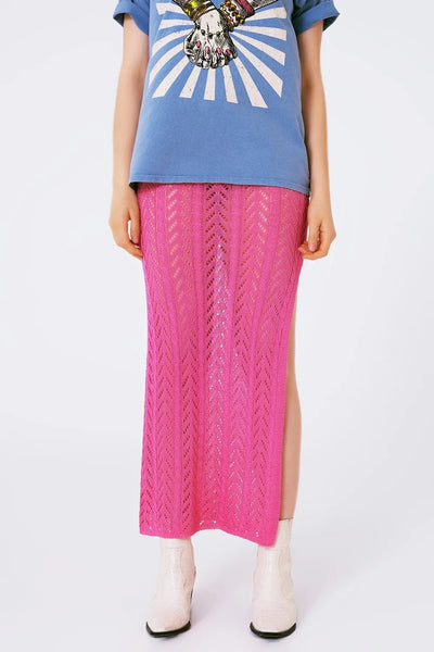 Crochet Maxi Skirt in Pink - One Size / Fuchsia - Skirts