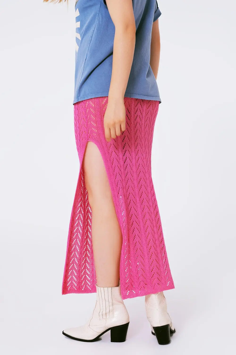 Crochet Maxi Skirt in Pink - One Size / Fuchsia - Skirts
