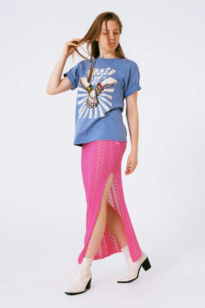 Crochet Maxi Skirt in Pink - One Size / Fuchsia - Skirts