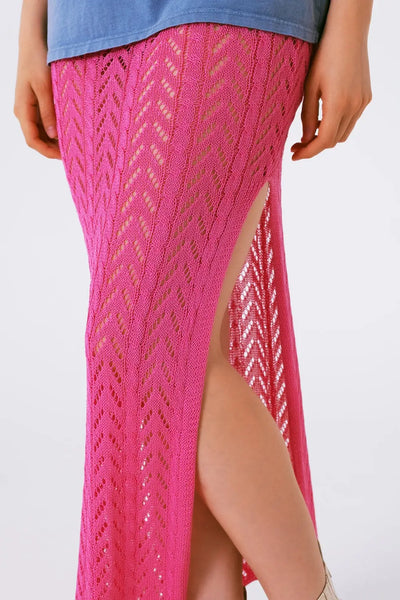 Crochet Maxi Skirt in Pink - One Size / Fuchsia - Skirts
