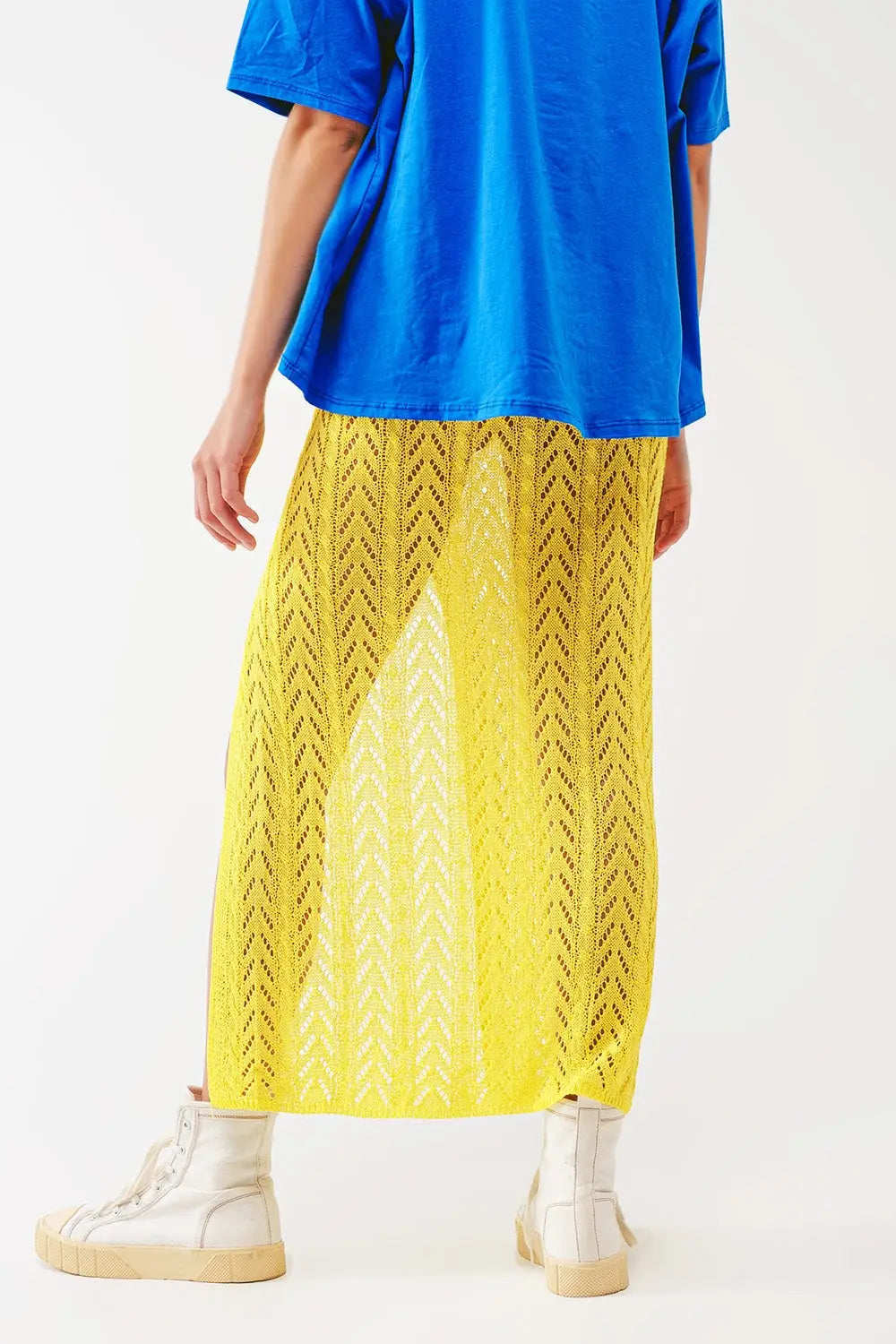 Crochet Maxi Skirt in Yellow - One Size / Green - Skirts