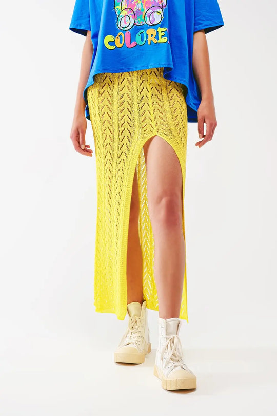 Crochet Maxi Skirt in Yellow - One Size / Green - Skirts