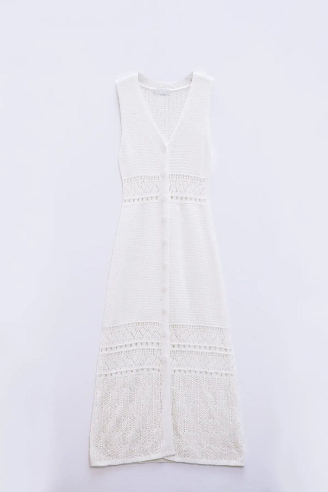 Crochet Maxi Vest With button closure in White - One Size / White - Dresses