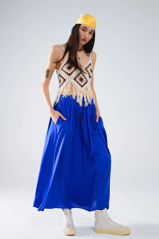 Crochet Top With Fringe Ends In Cream - Tops