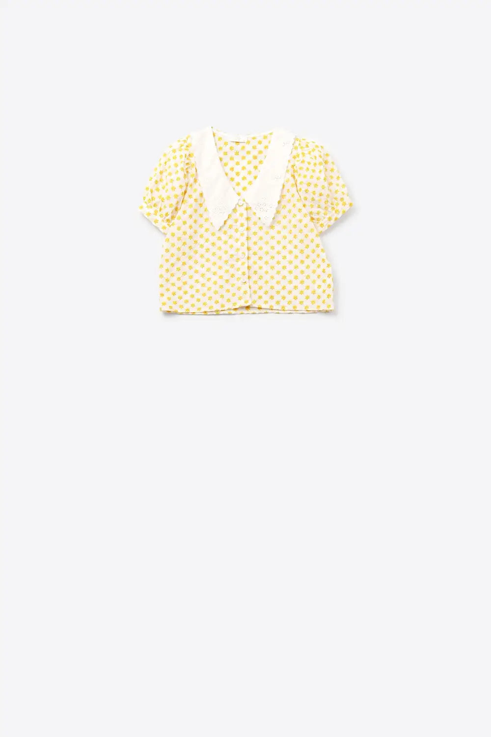 Q2 crop blouse with a baby collar and embroidered flowers
