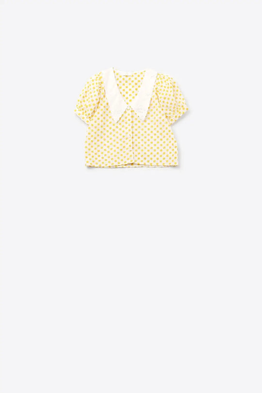 Q2 crop blouse with a baby collar and embroidered flowers