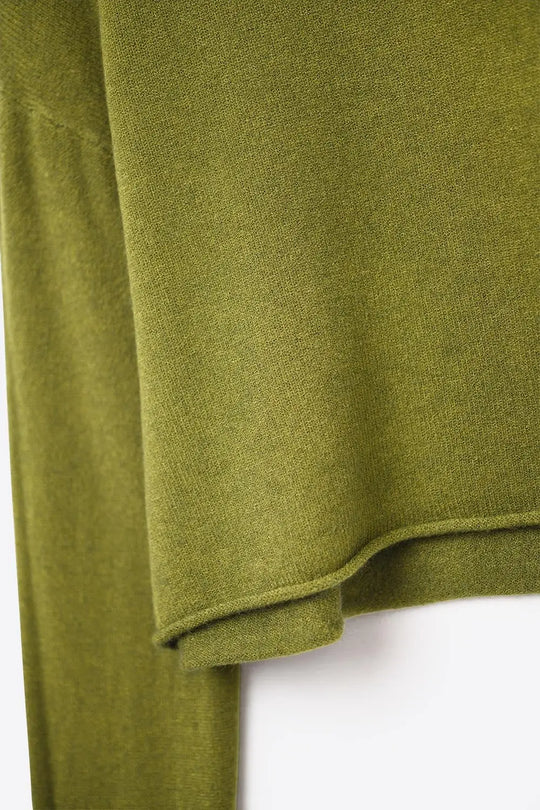 crop khaki sweater with hem and collar - One Size / Green - Sweaters