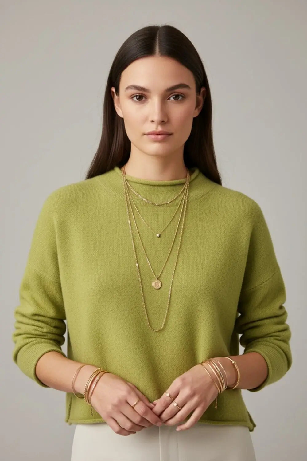 crop khaki sweater with hem and collar - One Size / Green - Sweaters