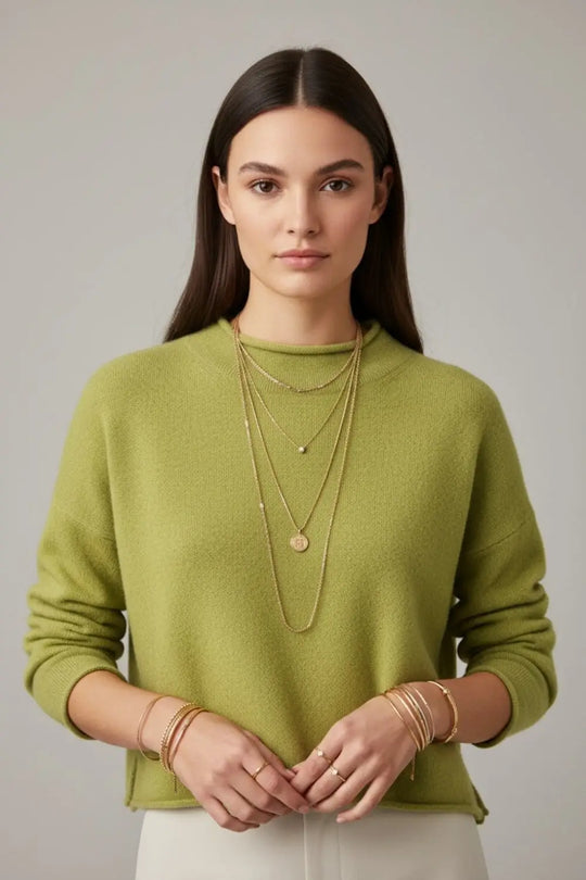 crop khaki sweater with hem and collar - One Size / Green - Sweaters