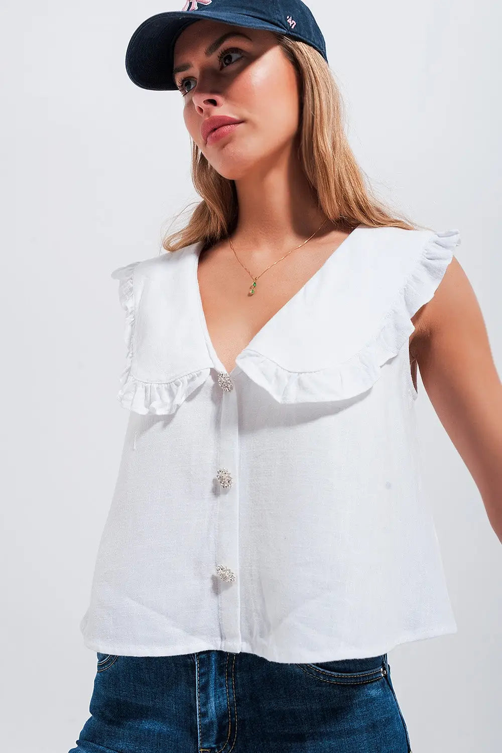 Crop top à col plastron blanc - Tee-Shirt