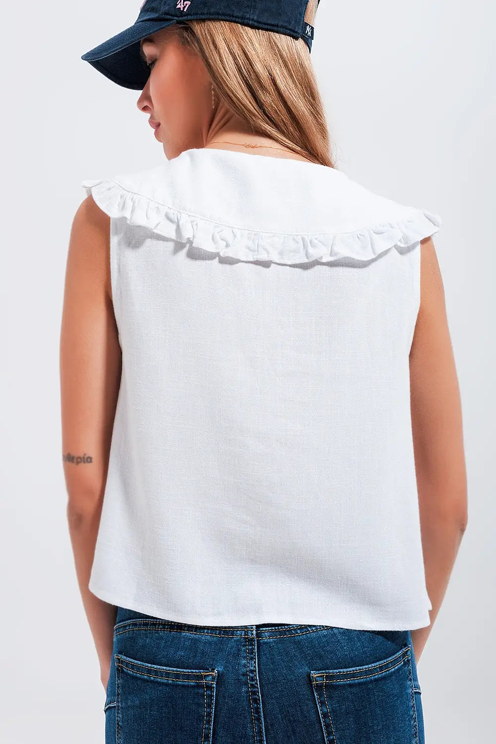 Crop top à col plastron blanc - Tee-Shirt