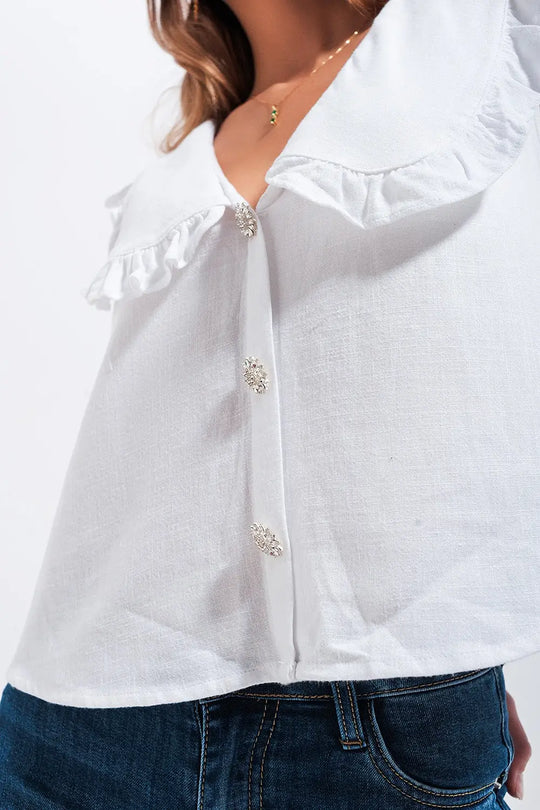 Crop top à col plastron blanc - Tee-Shirt
