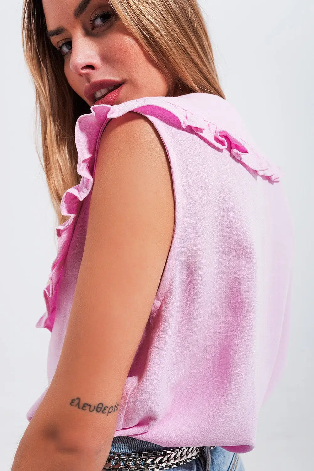 Crop top à col plastron rose - Tee-Shirt