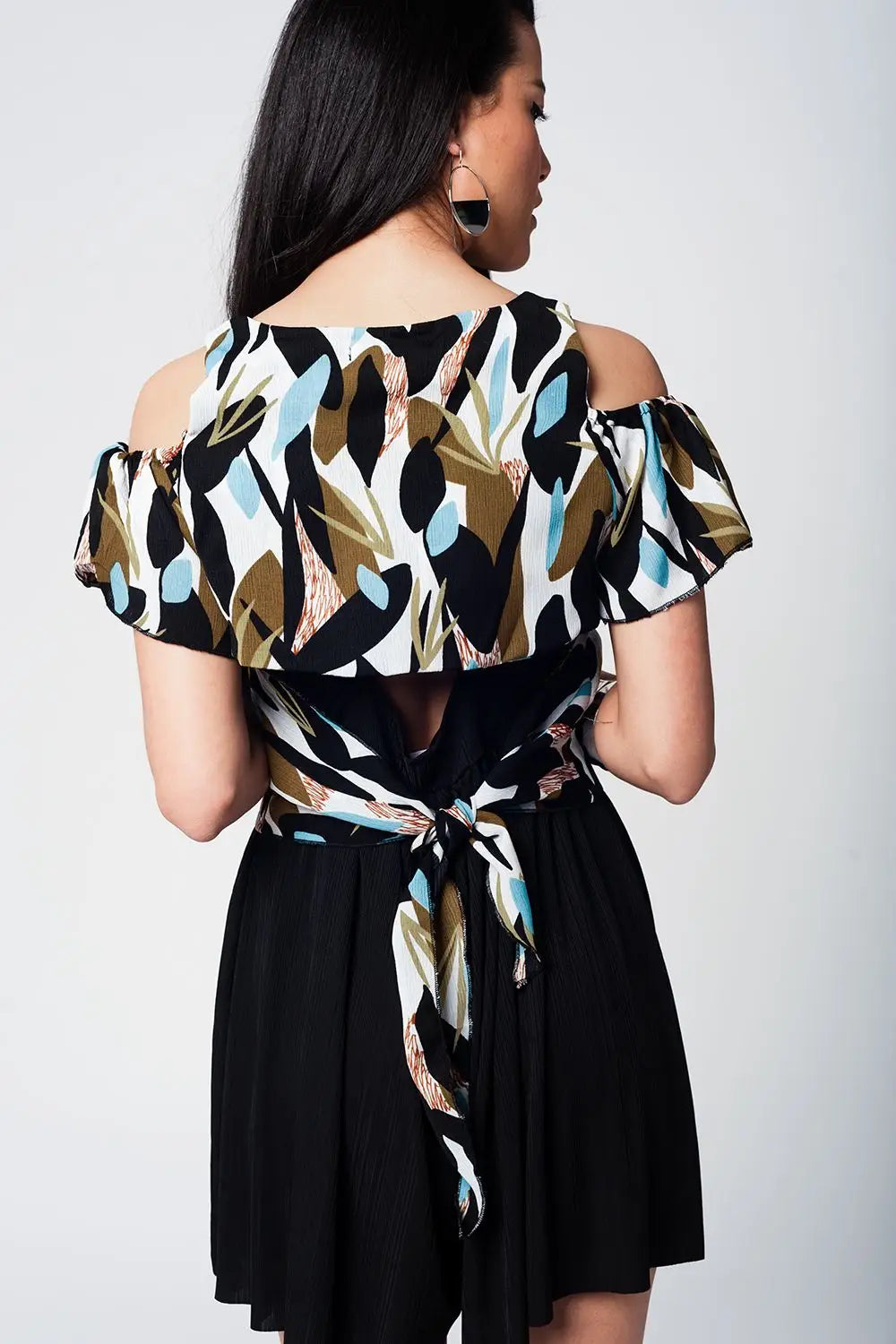 Crop top imprimé feuille vert - Tee-Shirt