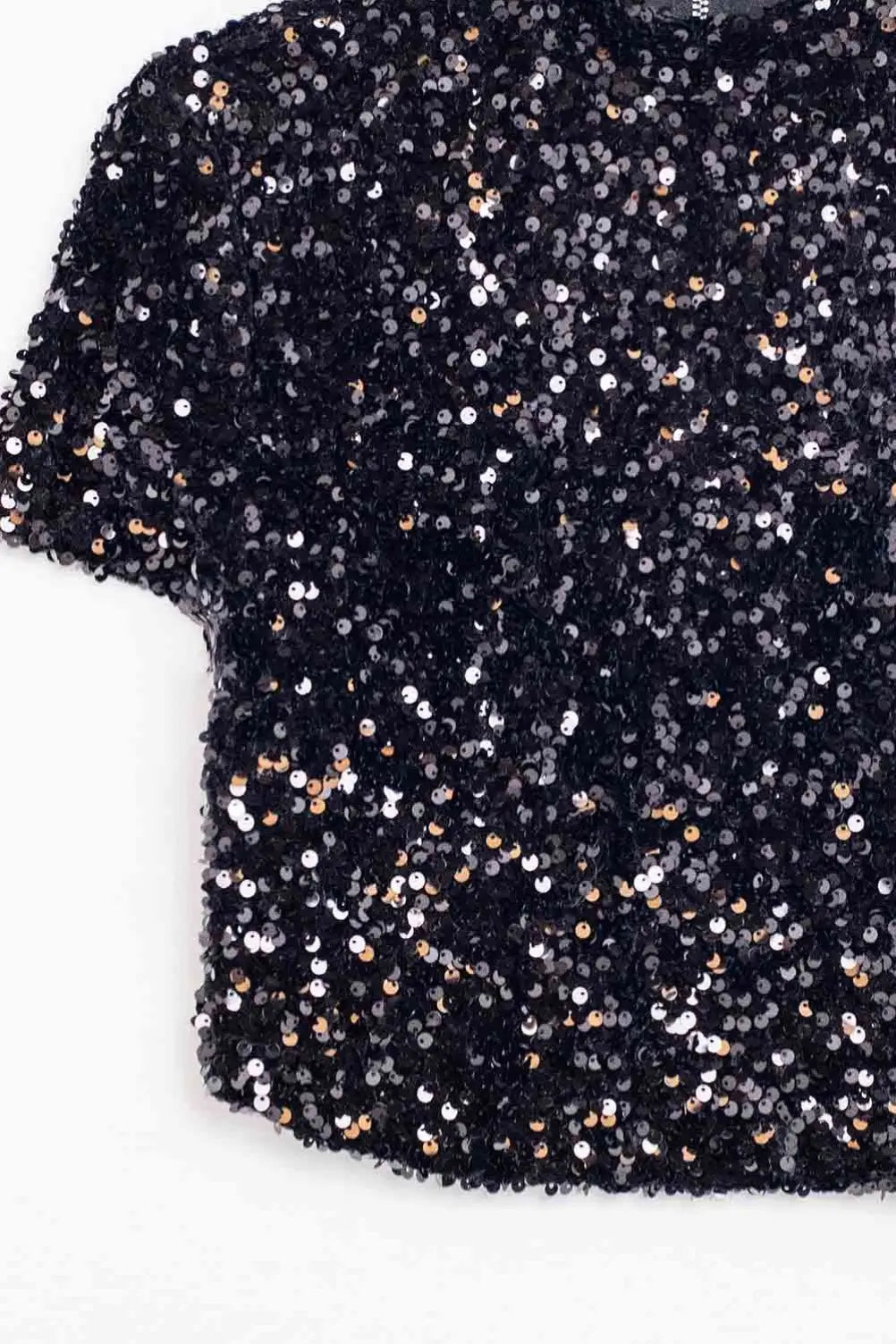 Crop top noir à paillettes - Tee-Shirt