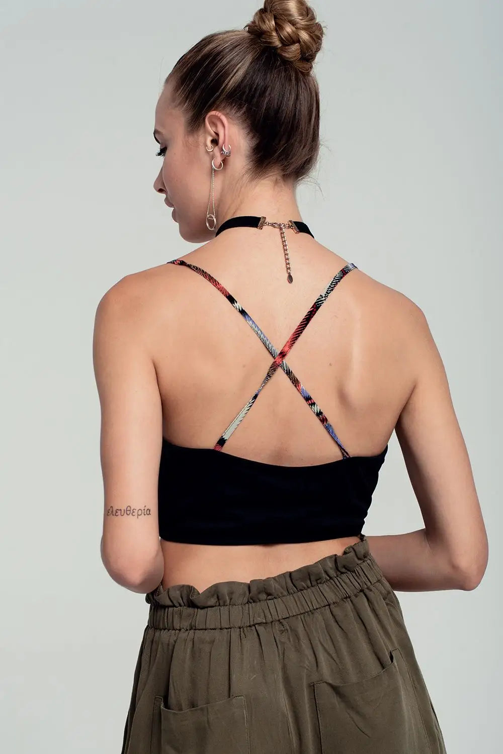 Crop top rouge imprimé tribal - Tee-Shirt