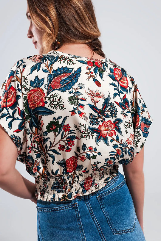 crop top with beige paisley print - Tops